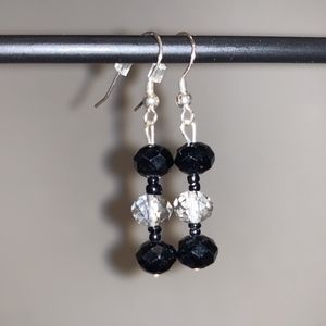 Black and Silver Drops - Beaded Earrings